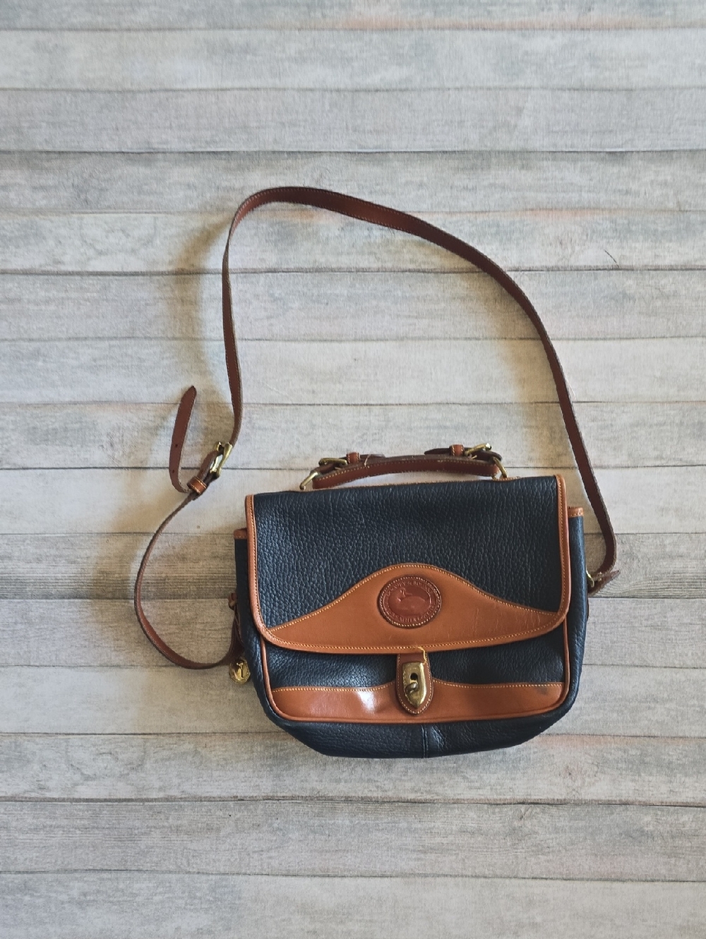 Vintage DOONEY AND BOURKE Black and Brown Leather Crossbody Bag